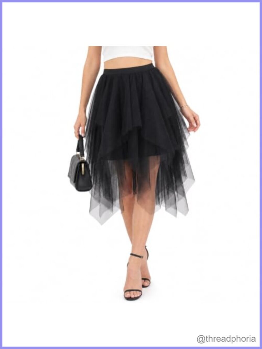 Women's Layered Tulle A-Line Midi Tutu Skirt High Low Fairy Elastic Waist